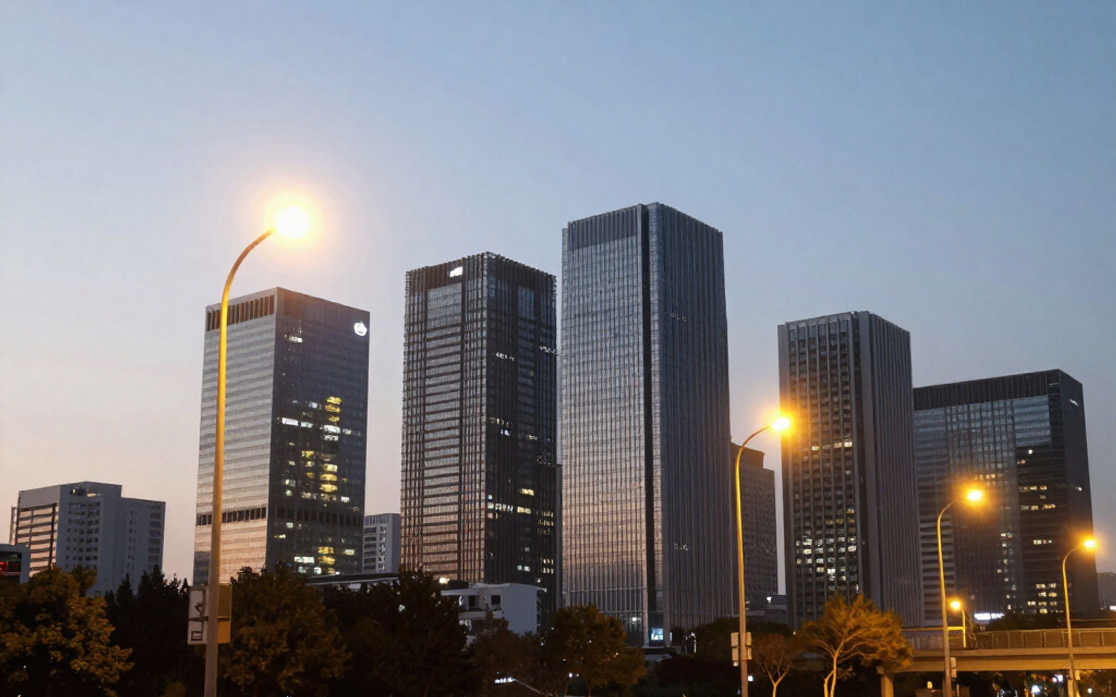 City skyline at dusk