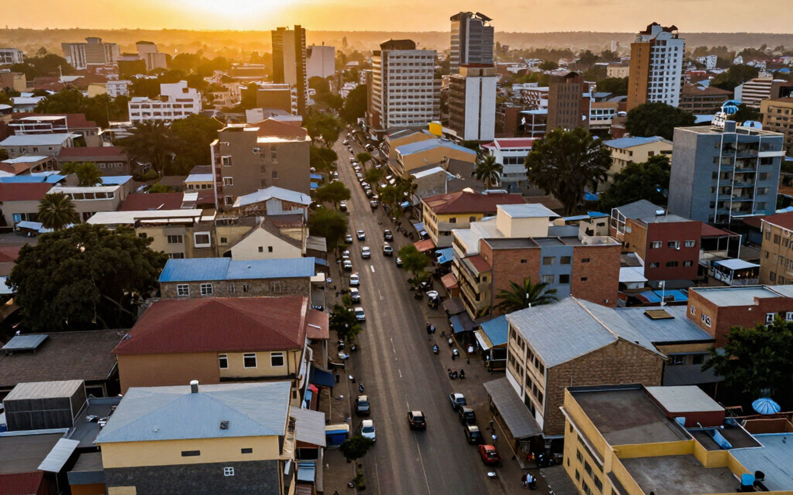 Aerial view of Nairobi at golden hour